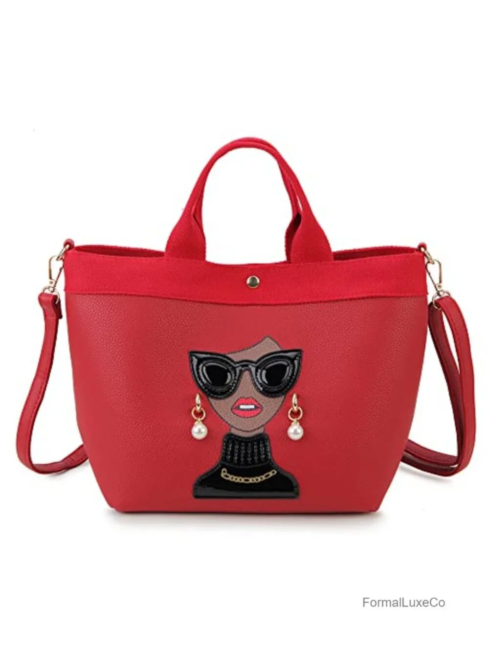 Funky 3D Lady Face Vegan Leather Satchel Bag Shoulder Purse Tote